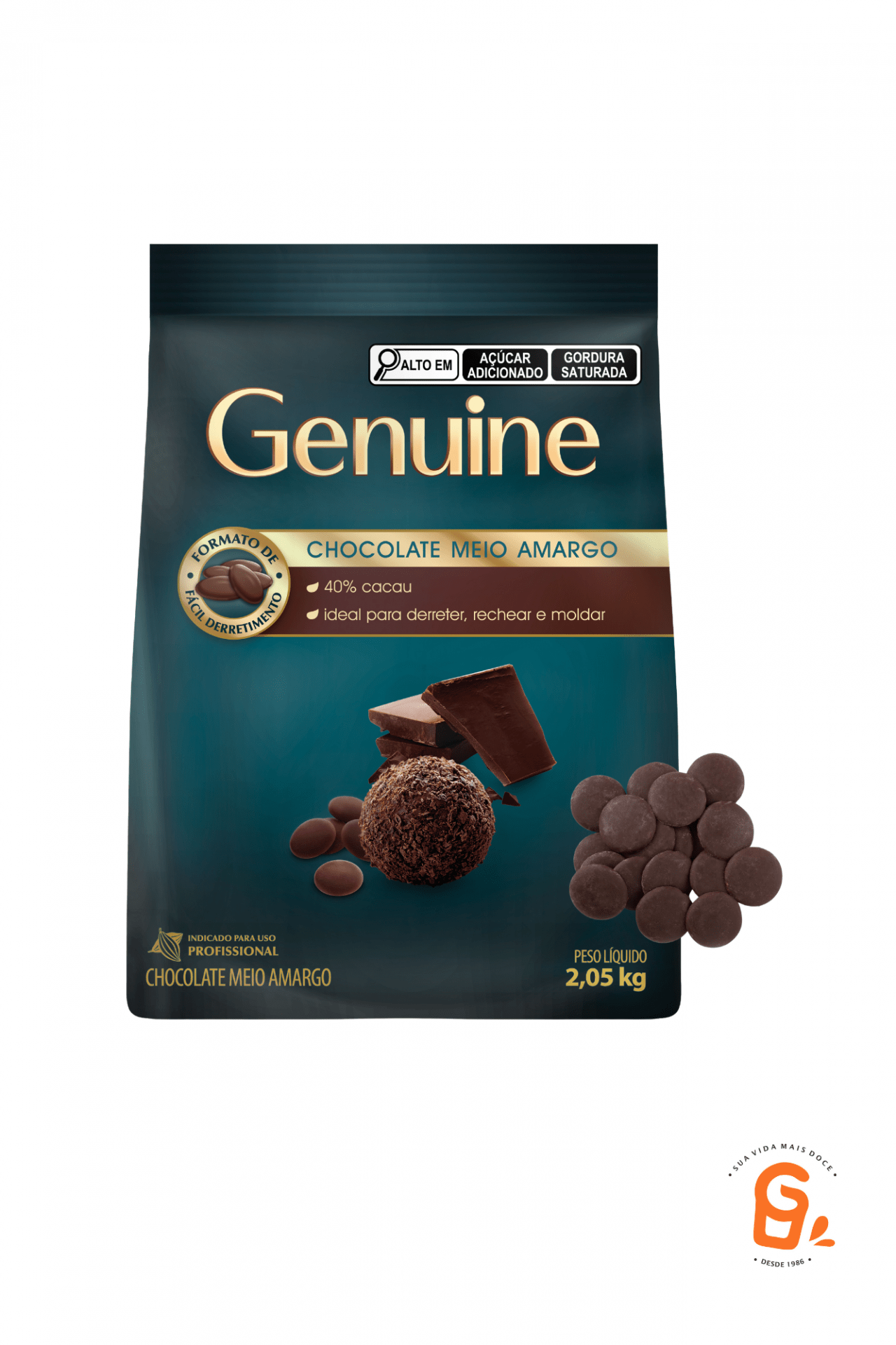 Chocolate Genuine Gotas Meio Amargo 2,05 kg CARGILL