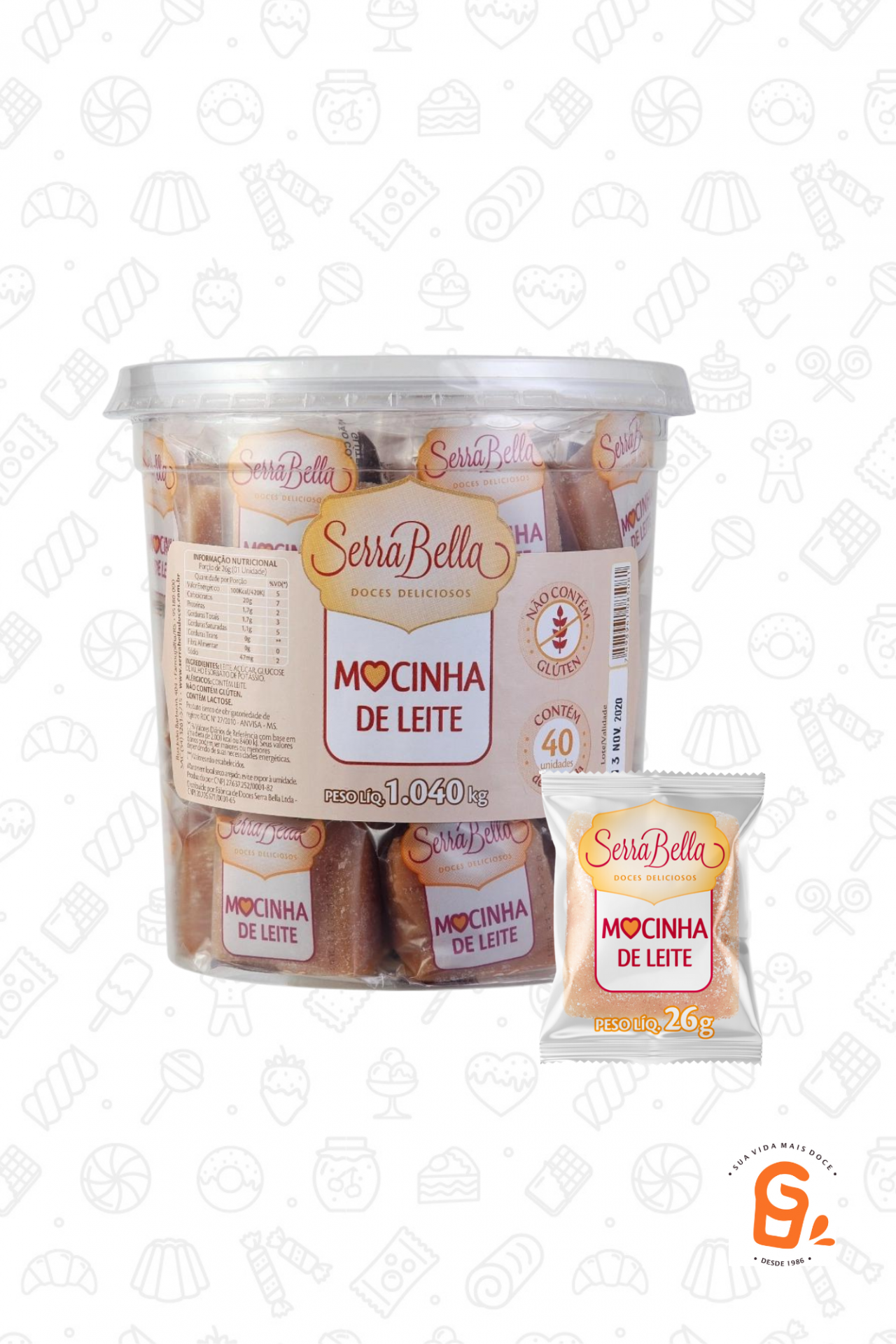 mocinha Doce Mocinha de Leite 1,04 kg c/40 und SERRA BELLA - 16187 - Distribuidora  Girotto | Doces e Embalagens | Chapecó/SC